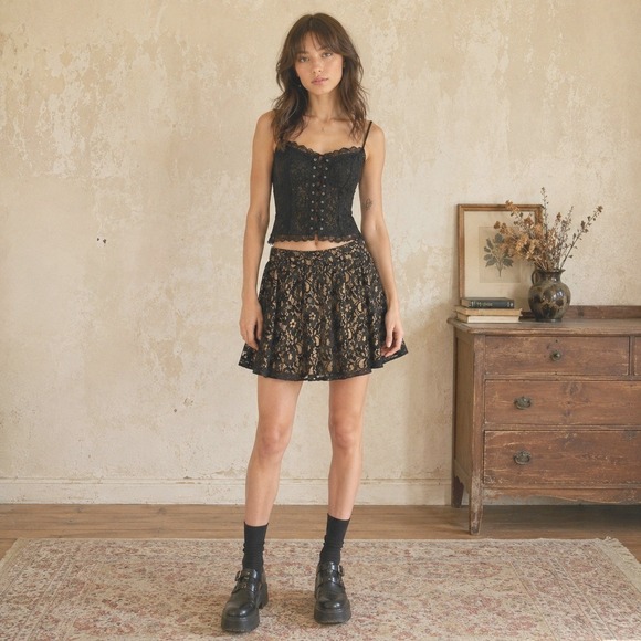Guess Dresses & Skirts - Guess Black‎ Lace Skater Mini Skirt Medium Fairy Grunge Indie Sleaze Y2K Goth